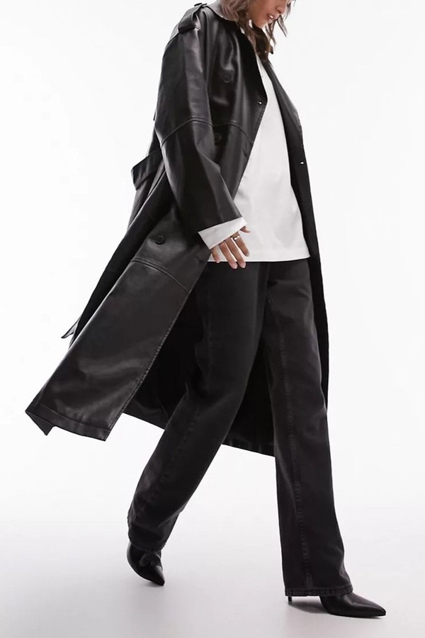 Longline Washed Faux Leather Trench from Topshop