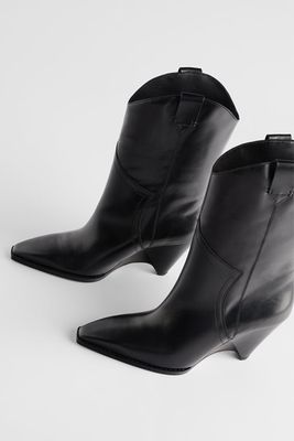 Leather Cowboy Wedge Heel Boots