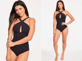 Icon High Neck Cross Over Shaping Black Swimsuit from Figleaves