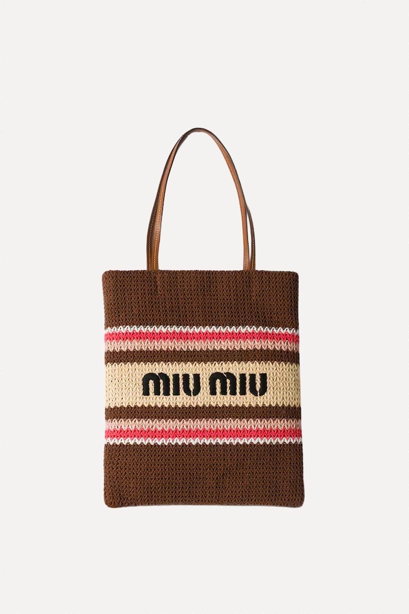 Embroidered-Logo Crochet Tote Bag from Miu Miu