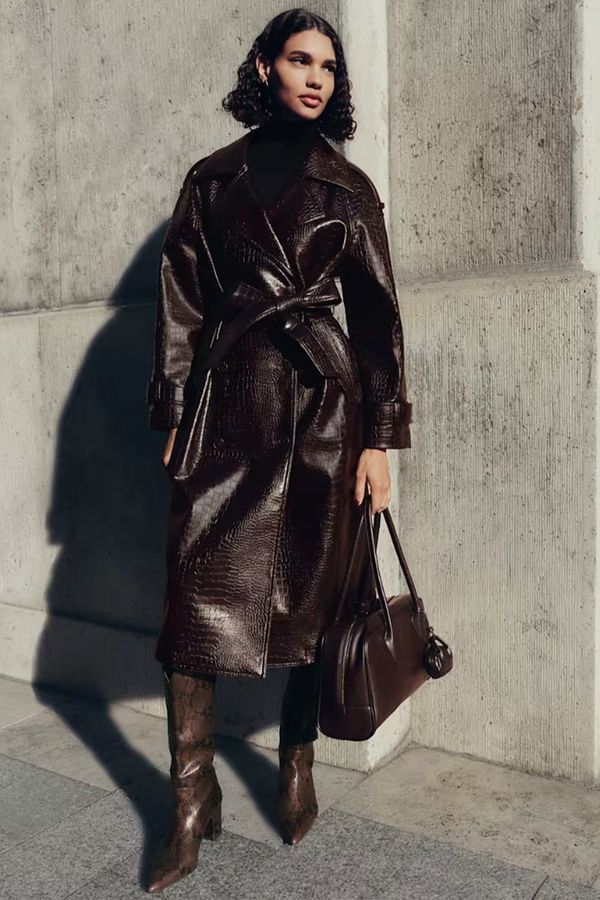 Croc Faux Leather Belted Longline Trench Coat from Marks & Spencer