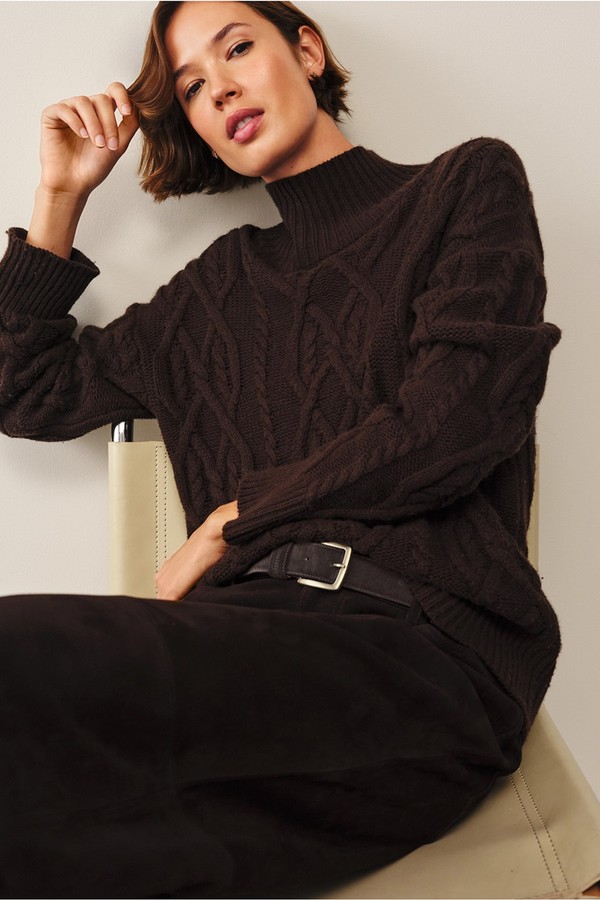 Cable Funnel Neck Jumper With Cashmere from The White Company