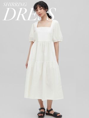 Linen Blend Shirring Volume Sleeved Dress, £39.90