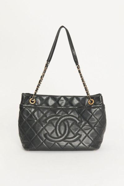 Leather Diamond Quilted CC Shopping Tote from Chanel