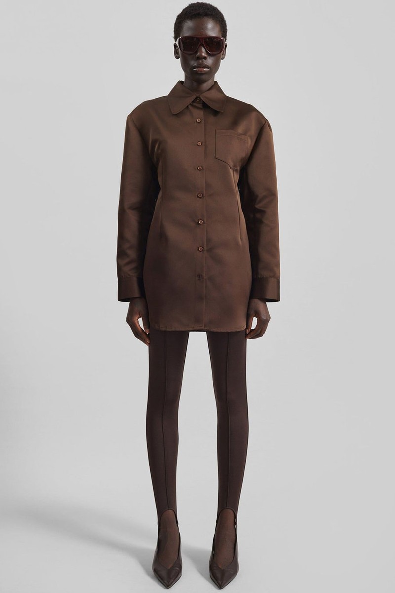 Akita Satin Cinched Shirt Dress from The Frankie Shop