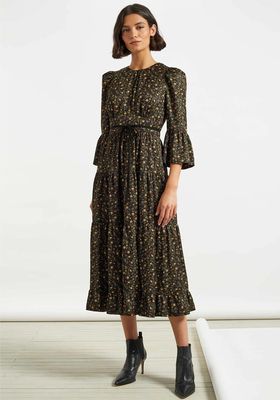 Cordelia Round Neck Midi Dress With Tiered Skirt from Cefinn