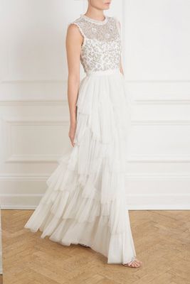 Scallop Tiered Sleeveless Bridal Gown from Needle & Thread