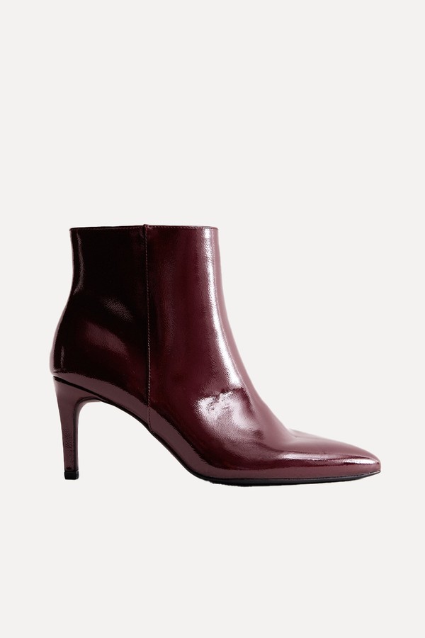 Faux Patent Leather Point Toe Ankle Boots