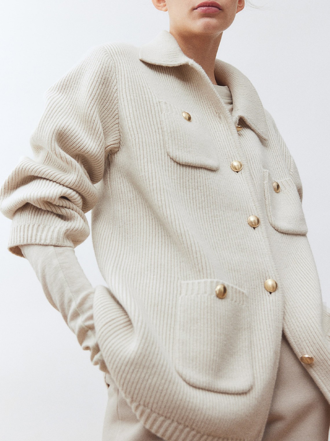 Rib-Knit Wool Cardigan