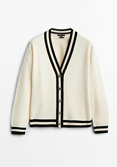 Short Contrast-Coloured Knit Cardigan