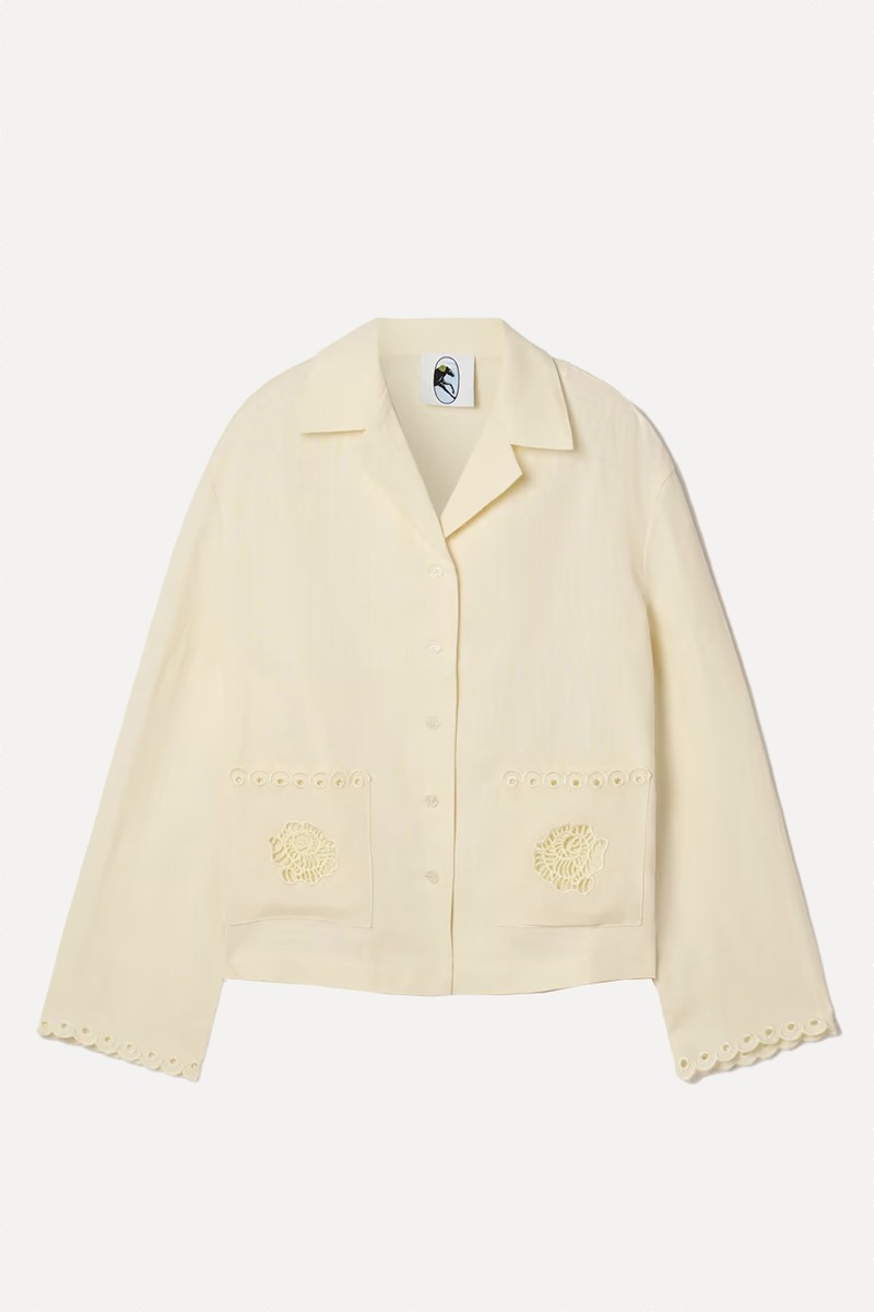 Sofia Broderie Anglaise-Trimmed Linen Pajama Shirt from SLEEPER
