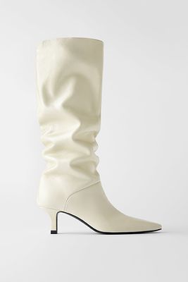 Soft Leather Heeled Boots With Square Toe