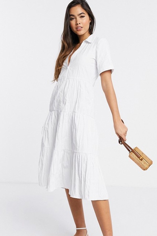 Button Front Poplin Mdi Dress from Stradivarius