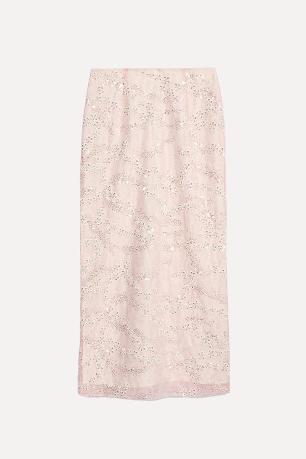 Sequin Floral Midi Slip Skirt from MARKS AND SPENCER