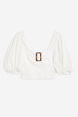 Lace Buckle Puff Sleeve Top from Topshop