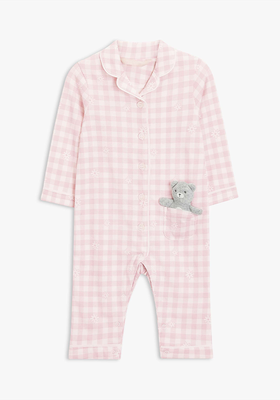 Baby Gingham Check Pyjama Romper & Teddy Bear Set from John Lewis & Partners