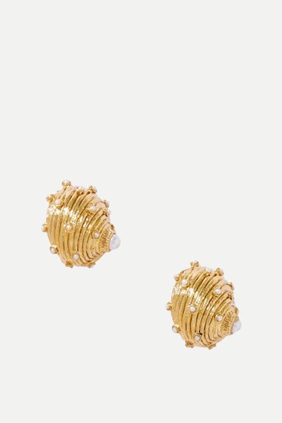 Dotted Shell Gold-Tone Faux Pearl Clip Earrings from Oscar De La Renta