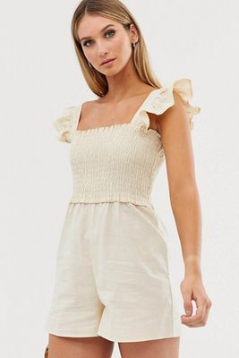 Shirred Playsuit With Frill Sleeve from ASOS Design