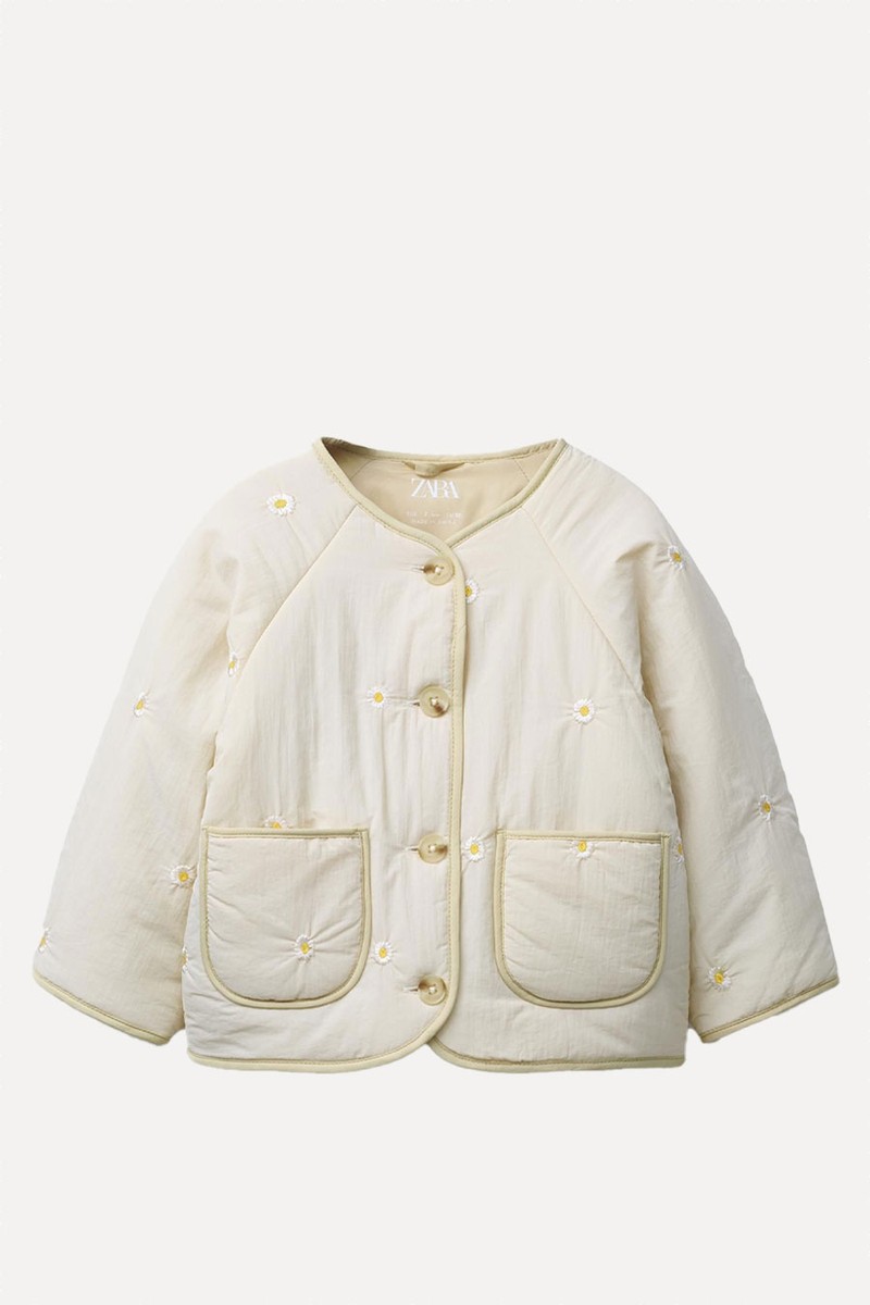 Padded Jacket With Embroidered Daisies