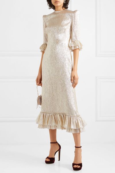 Falconetti Ruffled Silk-Blend Lamé Dress from The Vampire's Wife