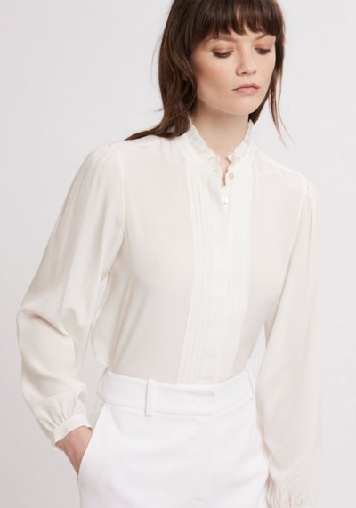 Pintuck Frill Collar Shirt