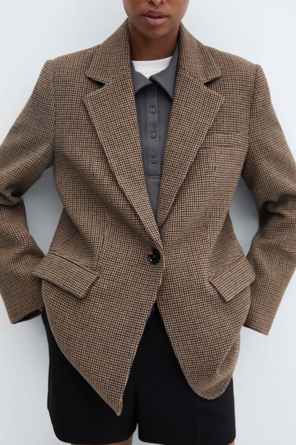 Lapels Houndstooth Suit Blazer