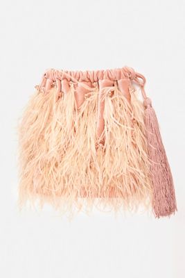 Light Pink Feather Embellished Bucket Bag from Essentiel Antwerp
