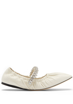 Gai Crystal-Embellished Leather May Jane Flats from Jimmy Choo