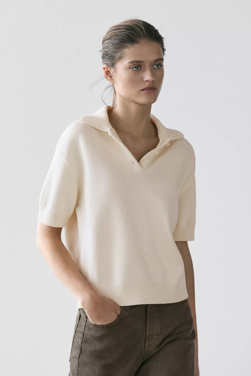 Wool Blend Knit Polo Sweater