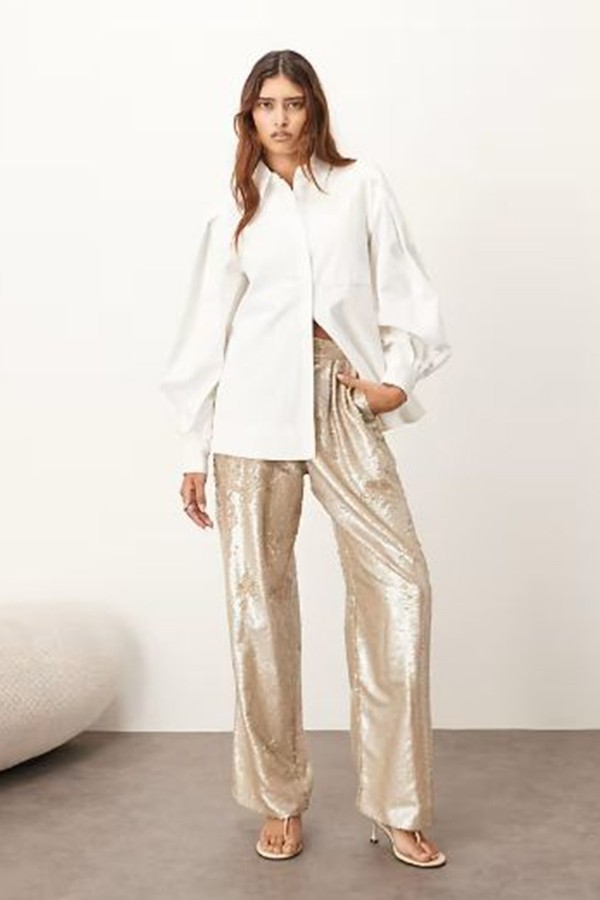 Embellished Sequin Tailored Straight Leg Trousers from Arrange