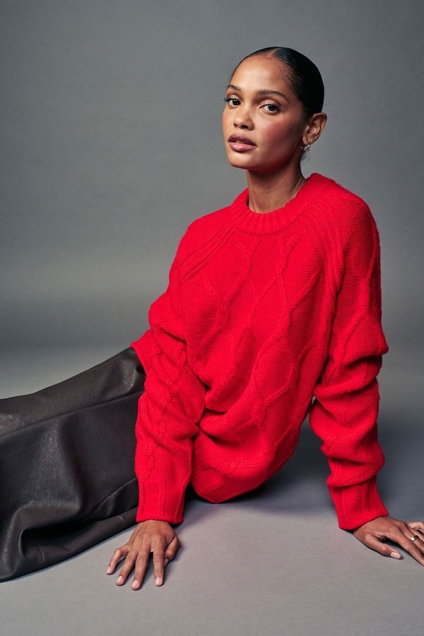 Red Crew Neck Cable Knitted Jumper With Wool from Next