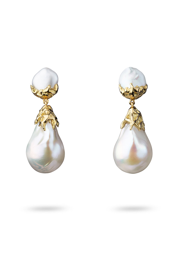 Double Gold Pearl Earrings from Jessie Thomas