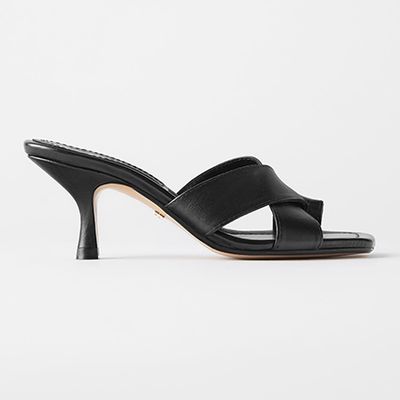 Crossover Leather Mid-Heel Mules from Zara