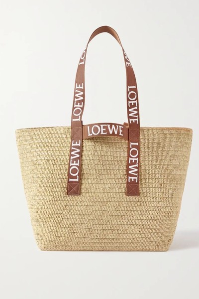 Canvas-Trimmed Raffia Tote   from Loewe