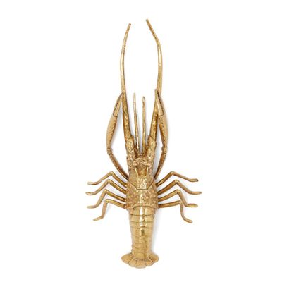 Lobster Brass Wall Hanging from Blue Carreon