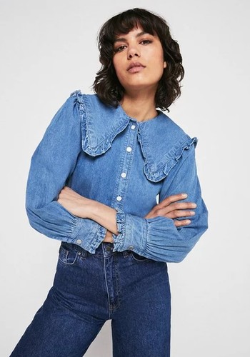 Chambray Frill Collar Detail Shirt from Warehouse