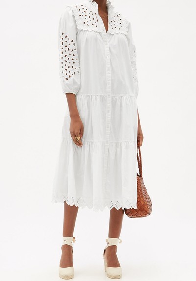 Hazel Eyelet-Lace Cotton-Poplin Midi Dress from Sea