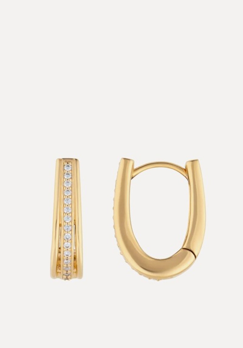 Large Gold Classic Hoop Earrings With Cubic Zirconia* 