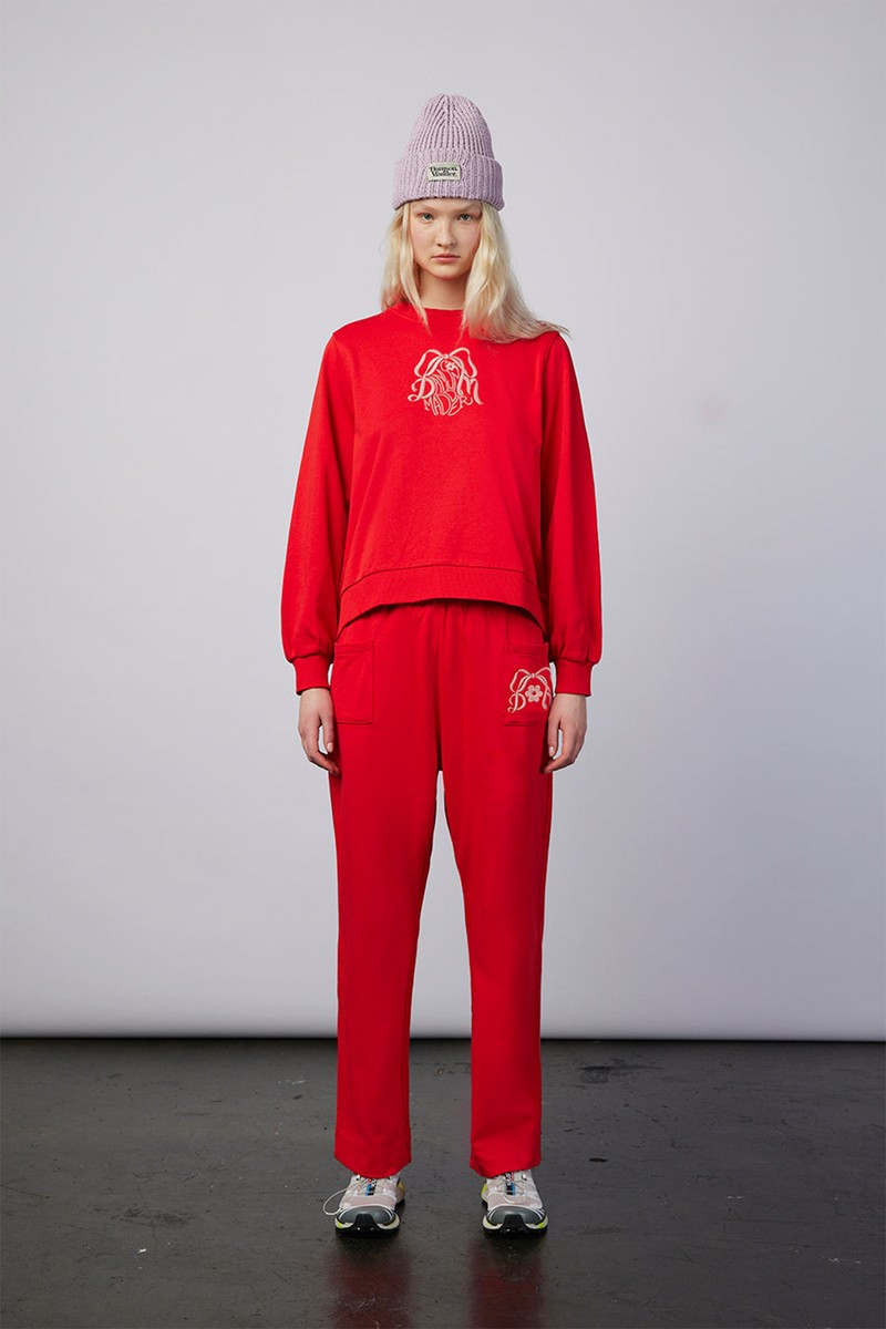 Red Embroidered Bow Organic Cotton Joggers