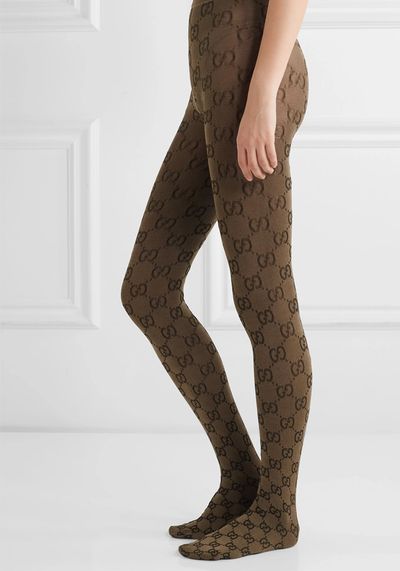 Beige Jacquard-Knit Tights from Gucci