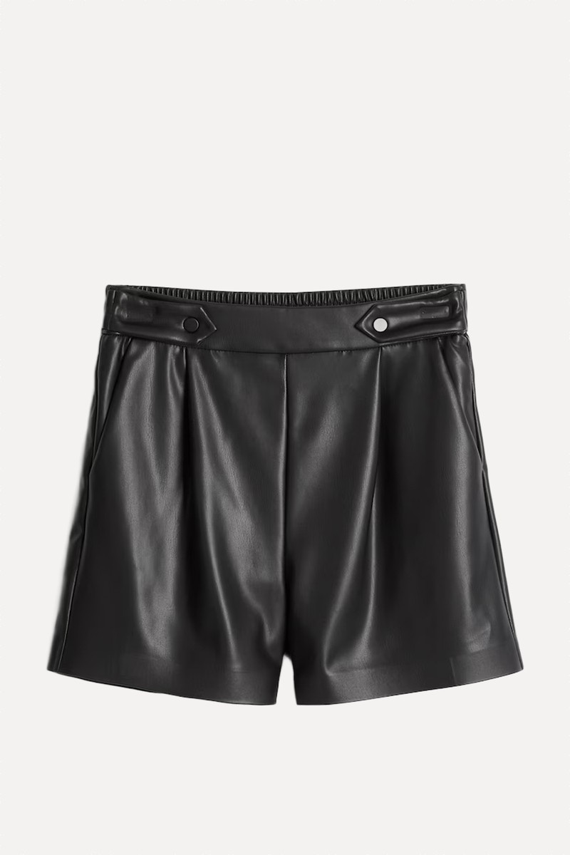 Faux Leather Pleated Shorts 