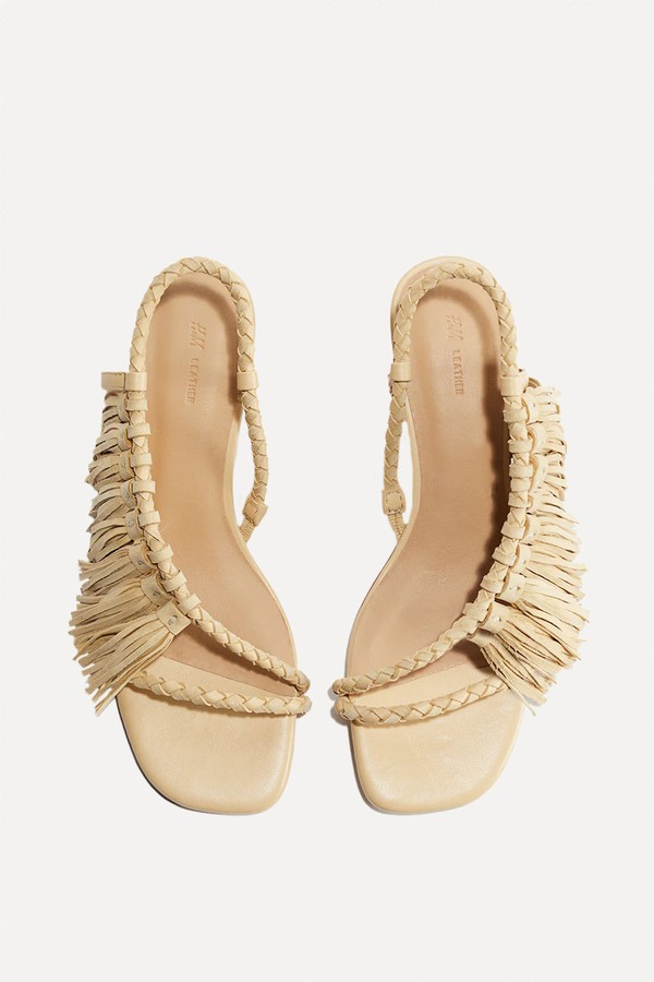 Fringe-Trimmed Heeled Sandals