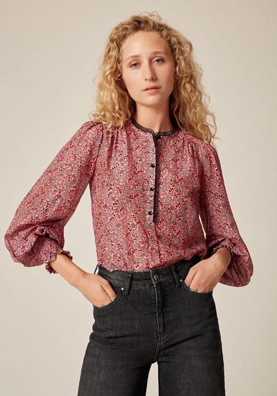 Cutout Floral Silk Cotton Blouse from Me + Em