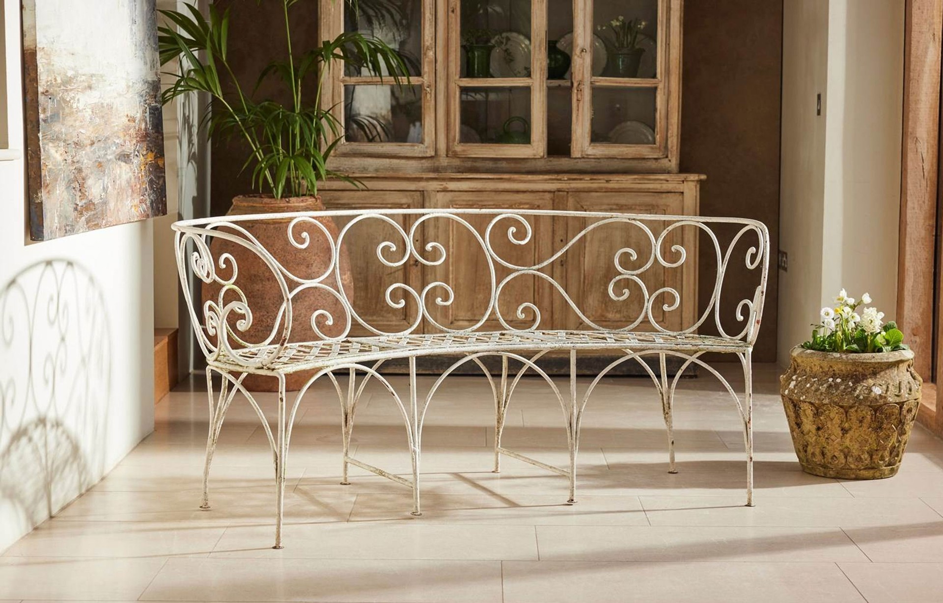 19th Century Curved Bench from Violet Grey