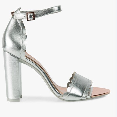 Radiha Scalloped Block Heel Sandals in Silver Leather from Ted Baker