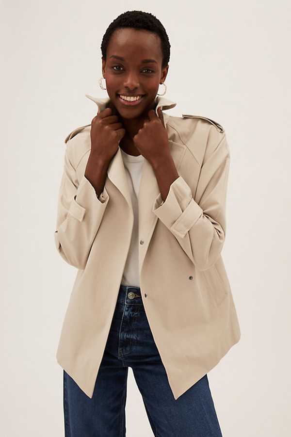 Cotton Blend Short Trench Coat