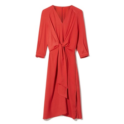 Tie Front Midi Dress Crimson from Janis