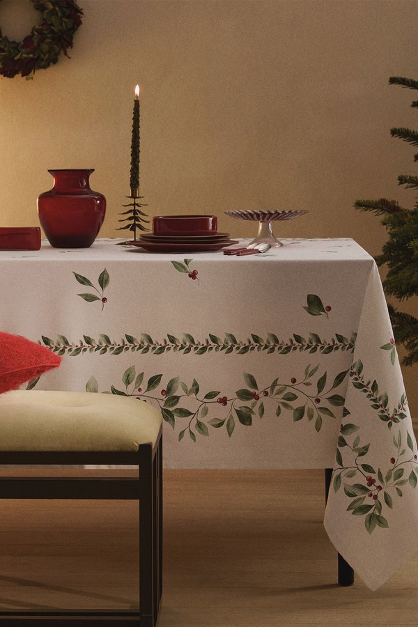 Holly-Print Cotton Tablecloth from Mango
