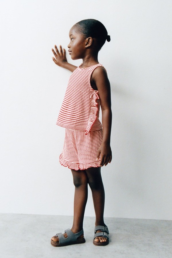 Textured Top With Ruffled Trims