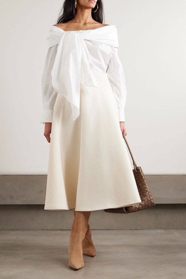 Off-The-Shoulder Tie-Detailed Gathered Cotton-Poplin Blouse from Max Mara